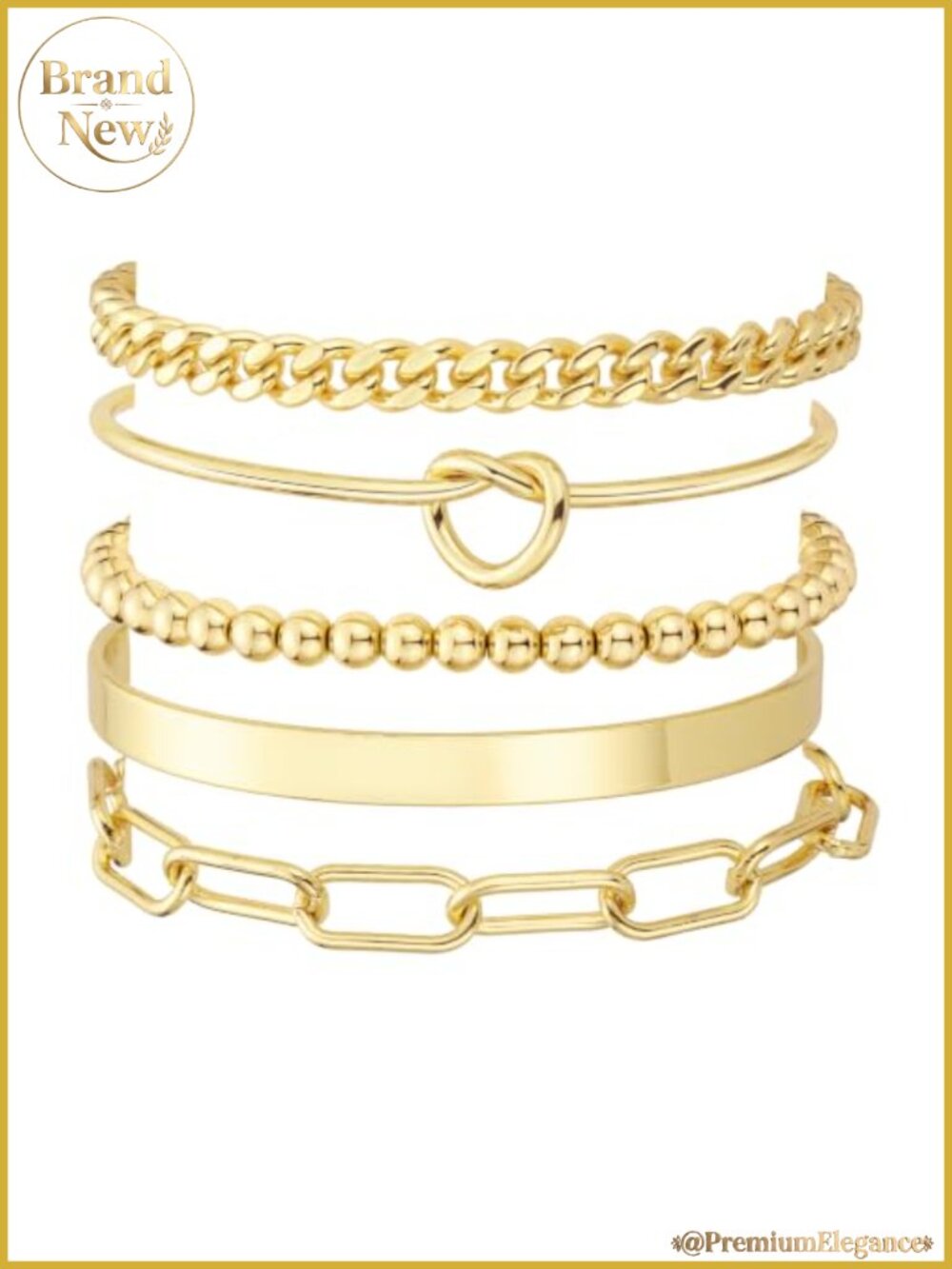 5-Piece Gold Plated Stackable Bangle Cuff Bracelet Set for Women